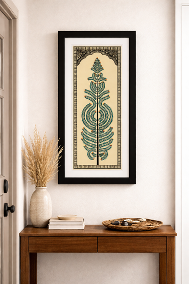 Framed Pattachitra Paintings – Tree of Life painted on Tussar silk with minimalistic design | Handmade and Timeless
