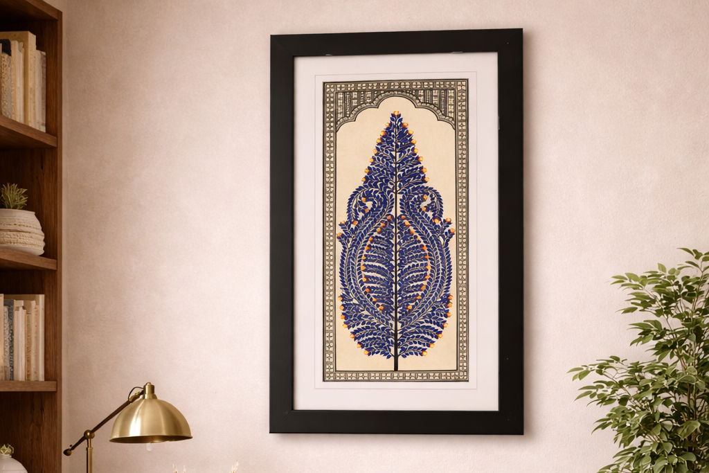 Framed Pattachitra Paintings – Tree of Life painted on Tussar silk with minimalistic design | Handmade and Timeless
