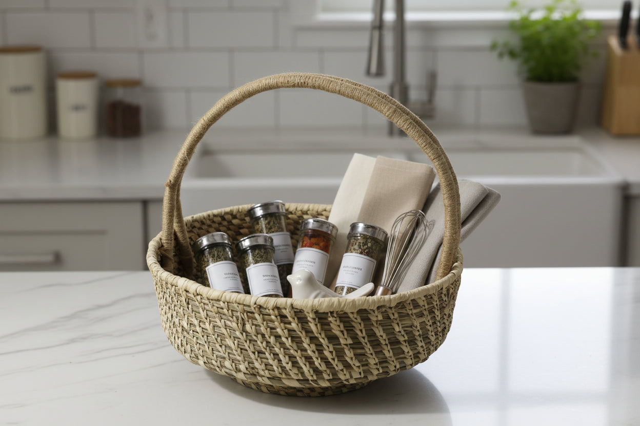 Handmade Sabai Grass Basket with Handle | Eco-Friendly, Sustainable Storage & Organizer Basket for Home Décor