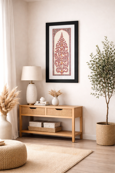 Framed Pattachitra Paintings – Tree of Life painted on Tussar silk with minimalistic design | Handmade and Timeless