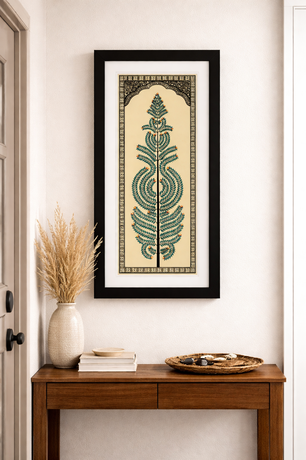 Framed Pattachitra Paintings –  Tree of Life painted on Tussar silk with minimalistic design | Handmade and Timeless
