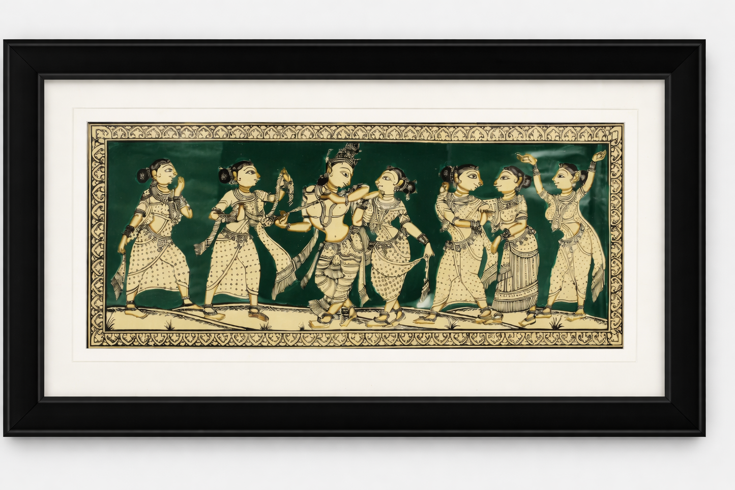 Framed Pattachitra Paintings – Radha and Lord Krishna surrounded by the Gopis| Handmade and Timeless