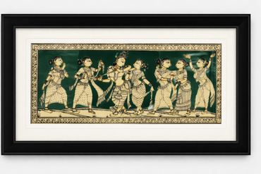 Framed Pattachitra Paintings – Radha and Lord Krishna surrounded by the Gopis| Handmade and Timeless