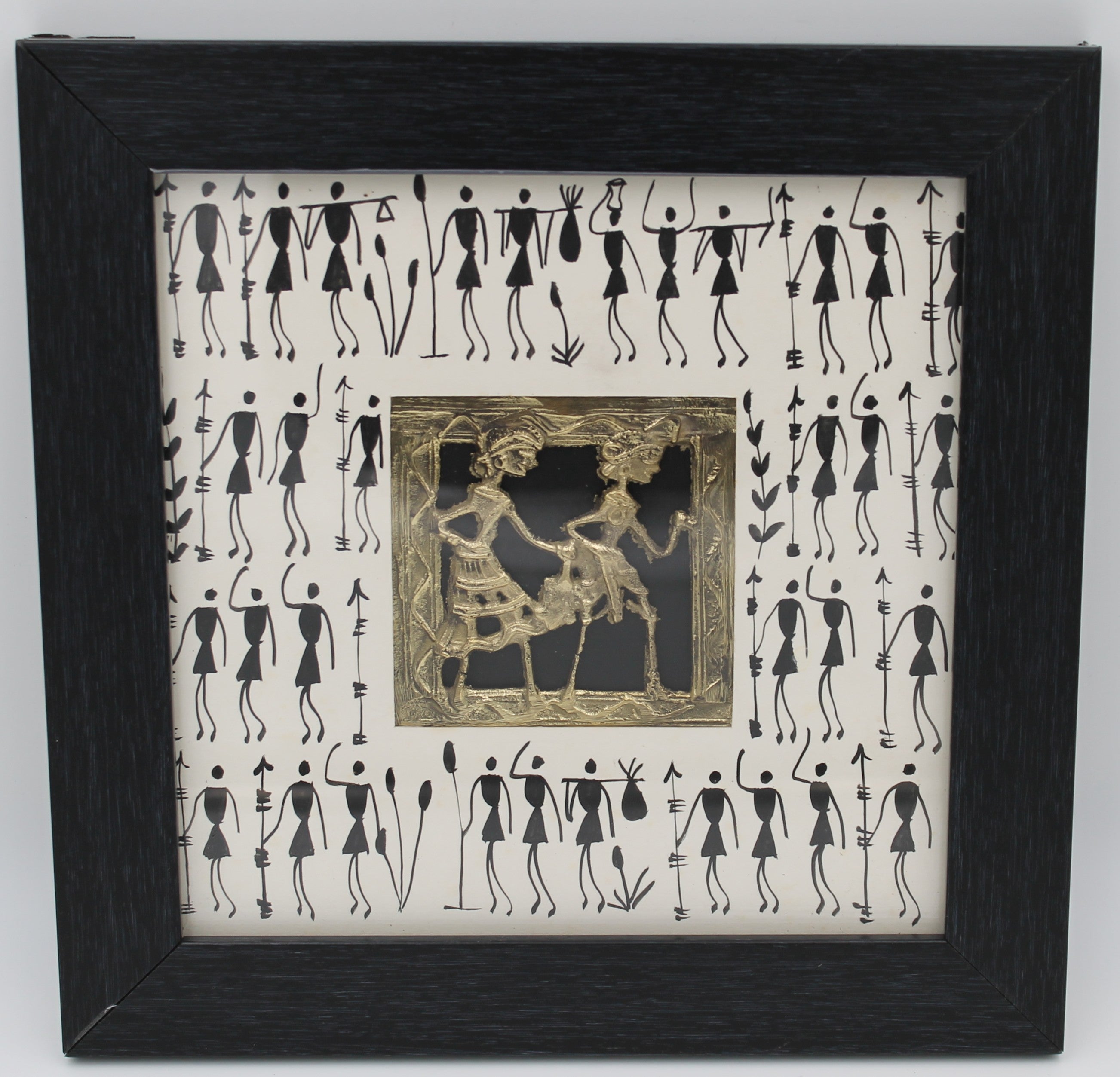 Steps of Togetherness:  Dhokra–Warli Mixed Wall Art