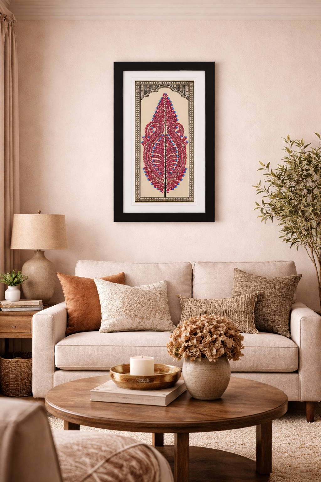 Framed Pattachitra Paintings –  Tree of Life painted on Tussar silk with minimalistic design | Handmade and Timeless
