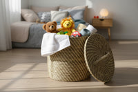 Handcrafted Sabai Grass Basket with Lid | Eco-Friendly Laundry & Toy Storage Basket for Home Organization