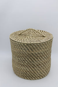 Handcrafted Sabai Grass Basket with Lid | Eco-Friendly Laundry & Toy Storage Basket for Home Organization