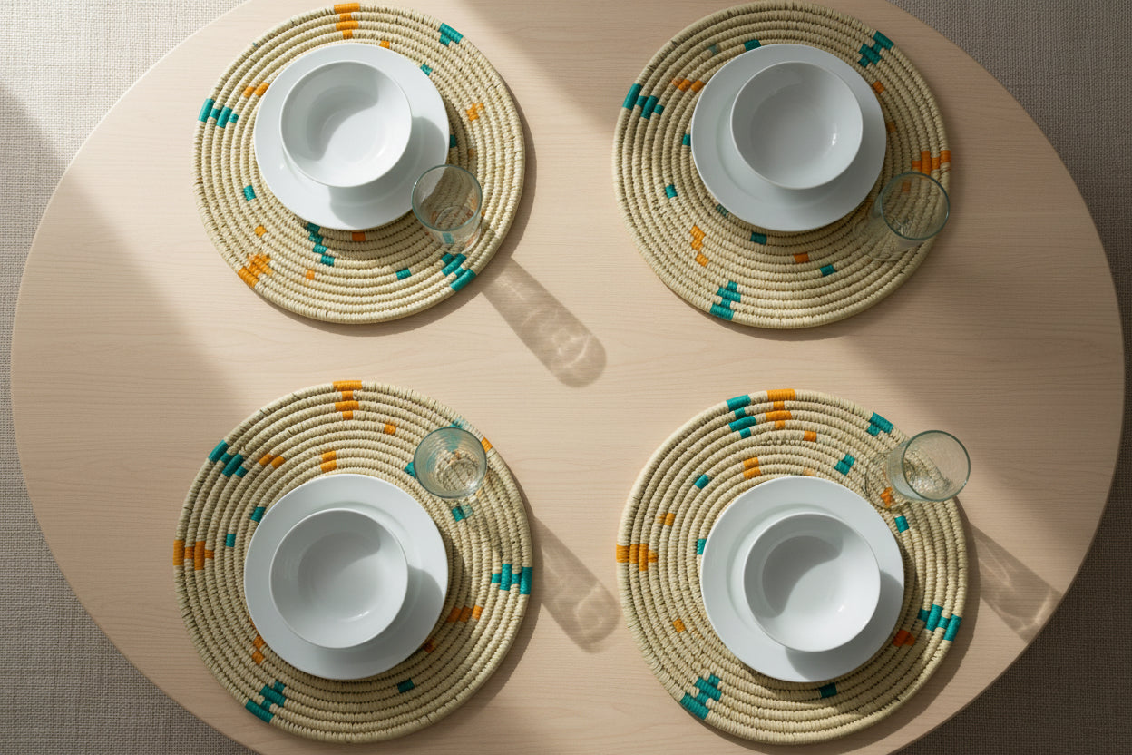 Dining Table Mats/Placemats - Heat Resistant Trivet for Hot Pots, Coffee Table, Side Table (Natural, 12 inch - Set of 4
