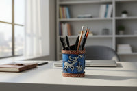Handmade Recycled Paper Pen Stand with Tribal Art | Eco-Friendly Desk Organizer for Home & Office