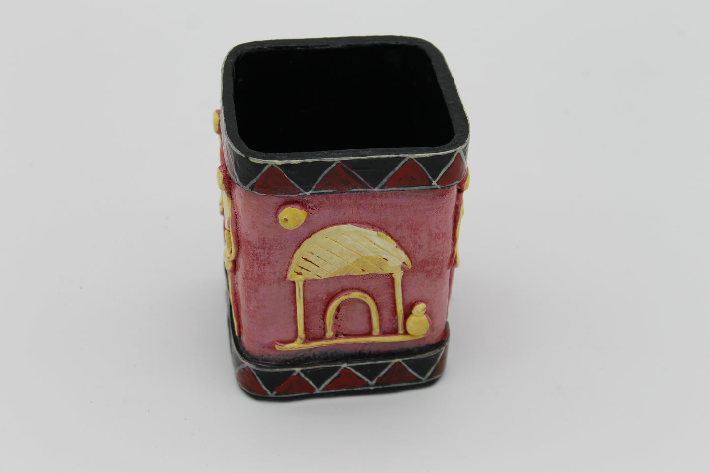 Handmade Recycled Paper Pen Stand with Tribal Art | Eco-Friendly Desk Organizer for Home & Office