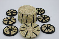 Set of 6 Sabai Grass Coasters in Matching Case - black accent