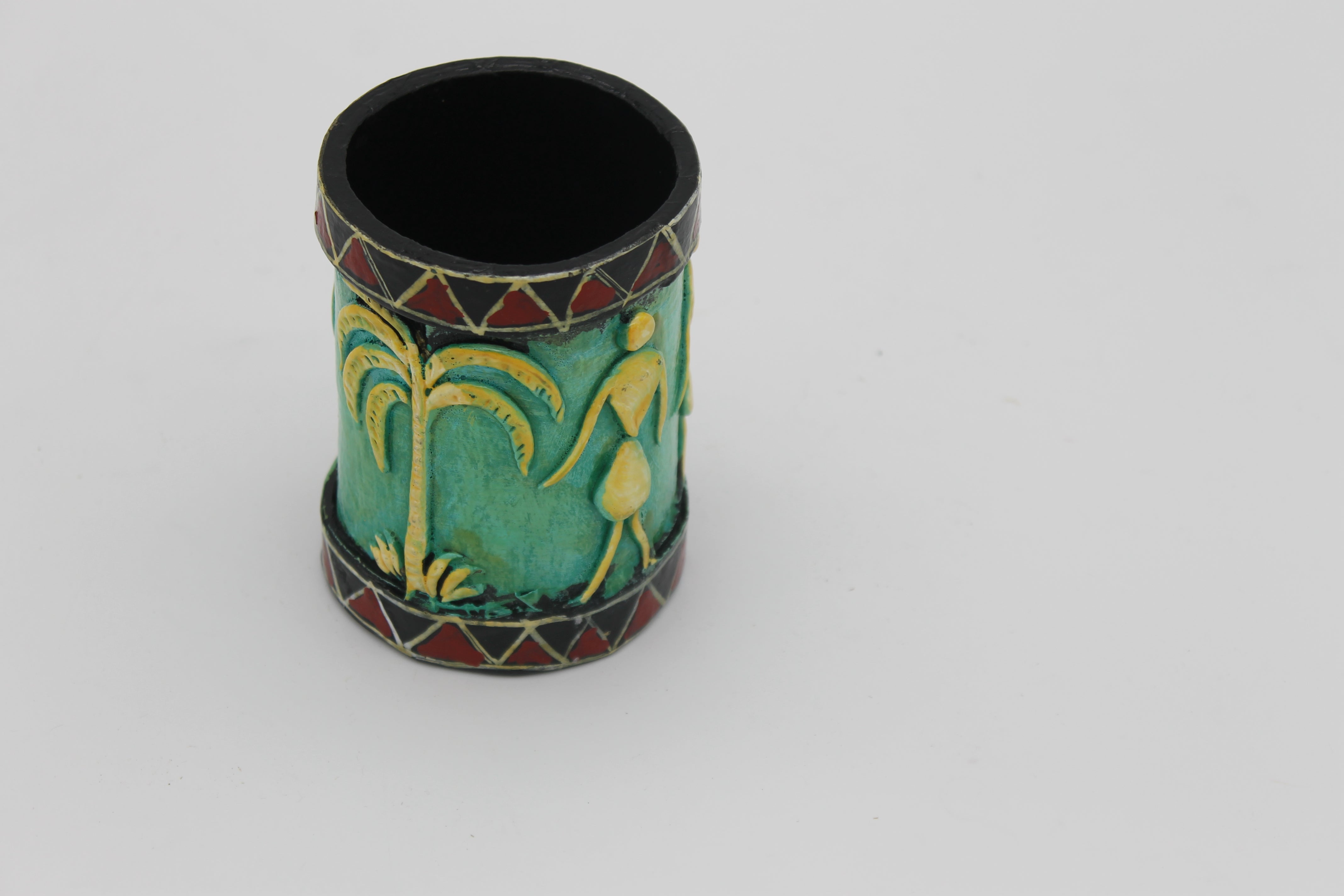 Handmade Recycled Paper Pen Stand with Tribal Art | Eco-Friendly Desk Organizer for Home & Office