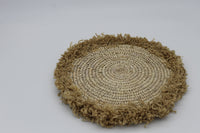 Dining Table Placemats - Heat Resistant Coasters/Trivet for Hot Pots, Coffee Table, Side Table (Natural with Jute fringes12 inch - Set of 4)