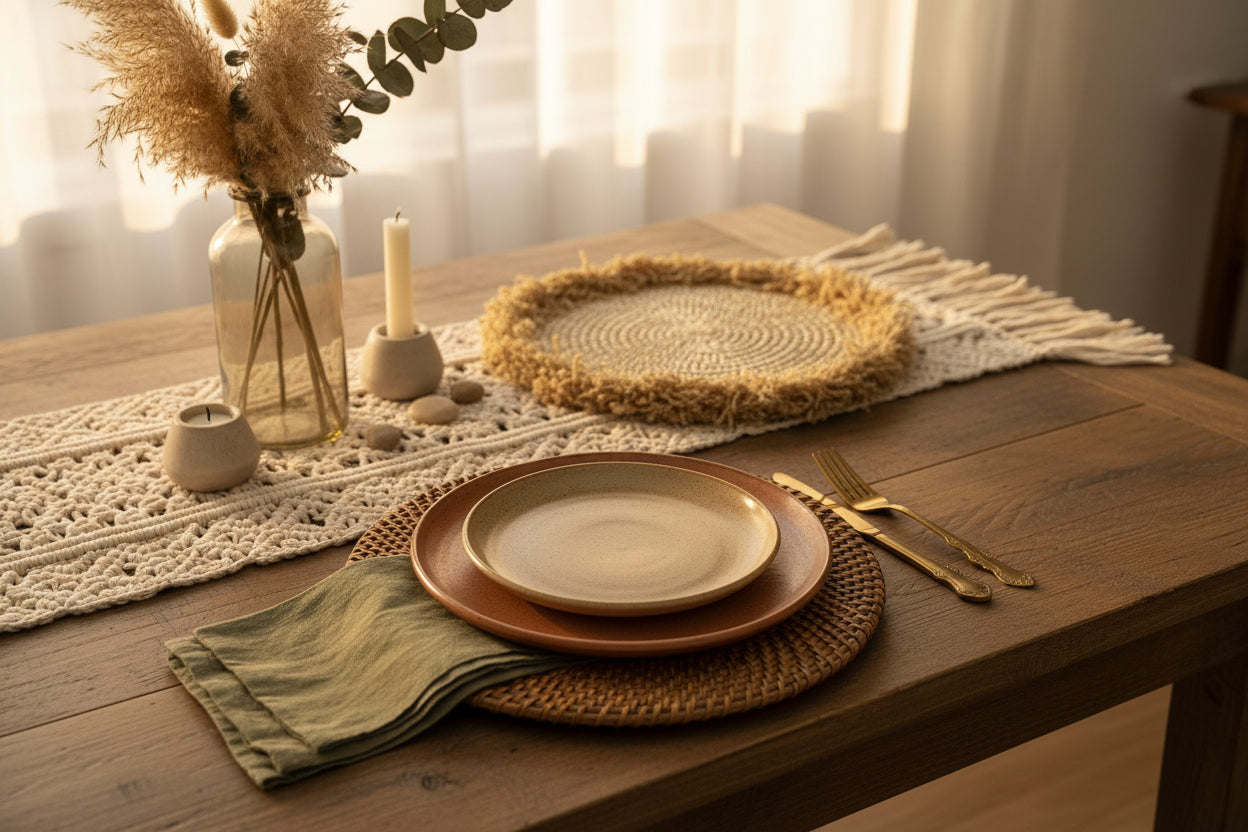 Dining Table Placemats - Heat Resistant Coasters/Trivet for Hot Pots, Coffee Table, Side Table (Natural with Jute fringes12 inch - Set of 4)