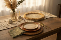 Dining Table Placemats - Heat Resistant Coasters/Trivet for Hot Pots, Coffee Table, Side Table (Natural with Jute fringes12 inch - Set of 4)
