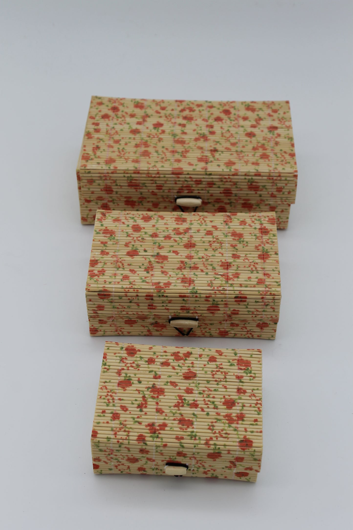Three-In-One Bamboo Jewelry Box - small pink flowers
