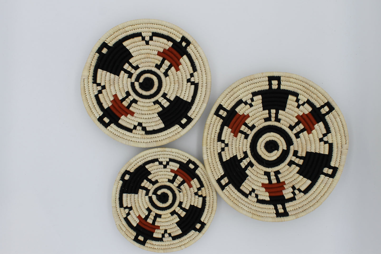 Harmony Arc handwoven set of 3 wall art( neutral , black and red)