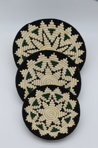 Midnight star handwoven set of 3 wall art( Green, black and beige)