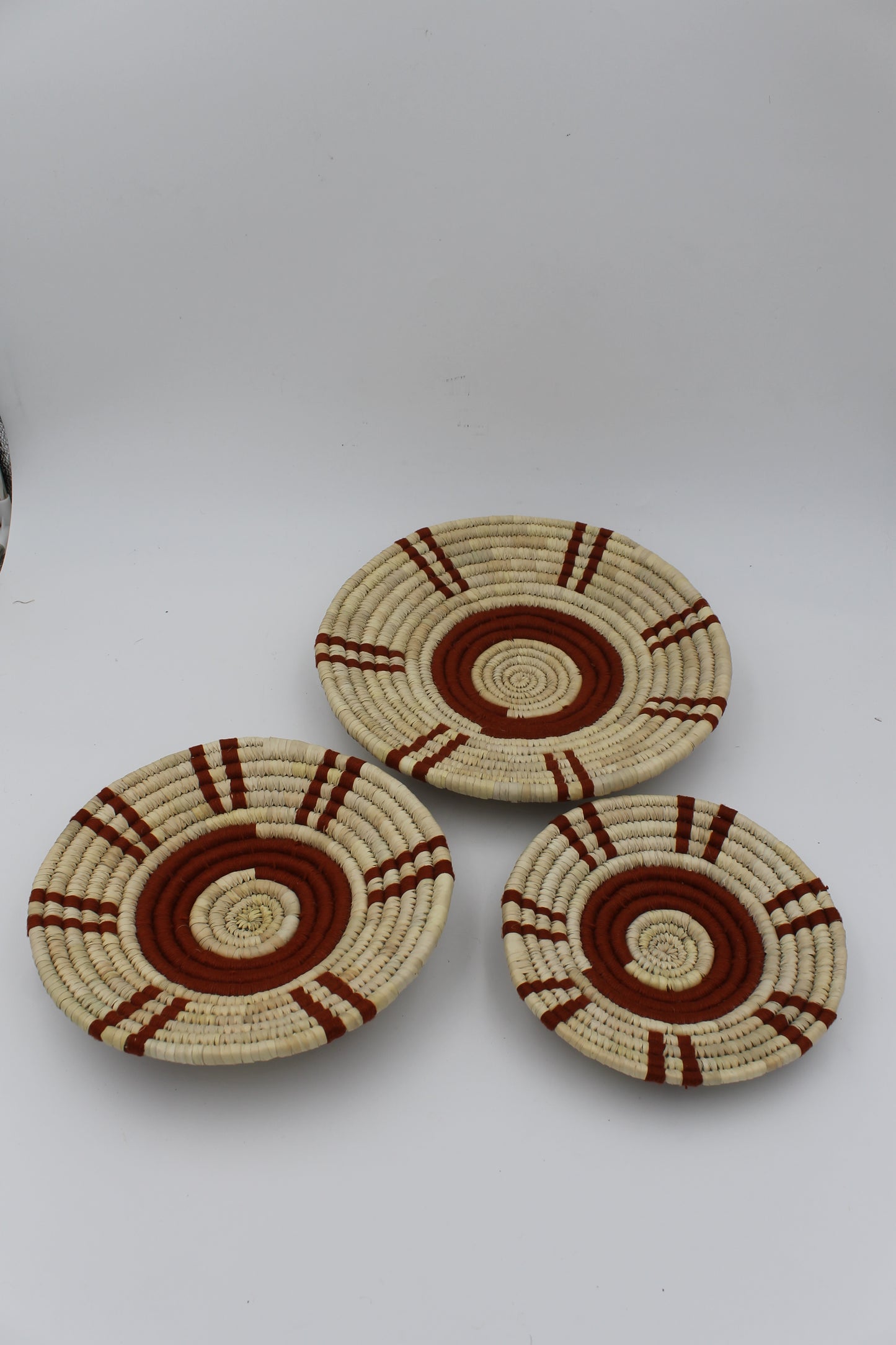 StripeRing handwoven set of 3 wall art ( Maroon and neutral)