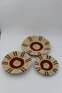 StripeRing handwoven set of 3 wall art ( Maroon and neutral)