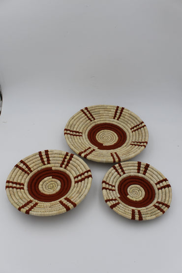 StripeRing handwoven set of 3 wall art ( Maroon and neutral)