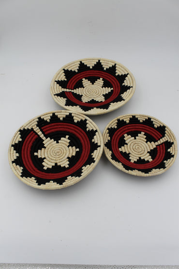 Classic red spiral handwoven set of 3 wall art (Maroon and black)