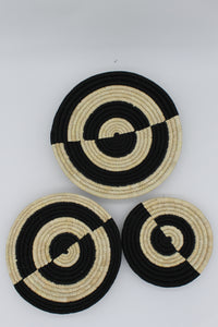 Half-Moon handwoven set of 3 wall art( black and neutral)