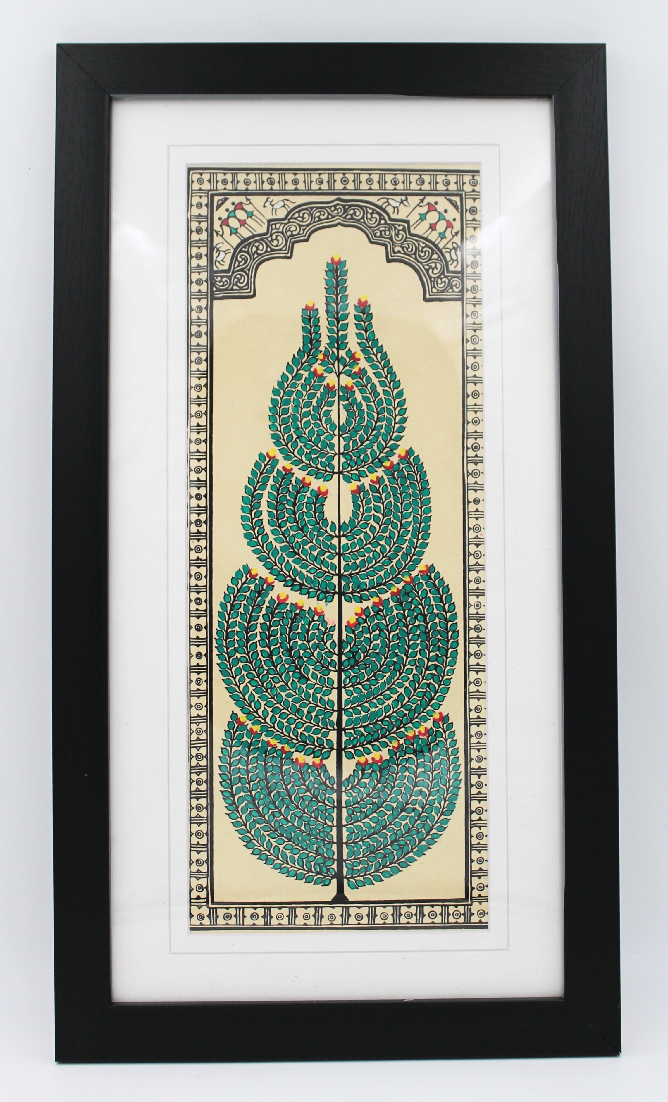 Framed Pattachitra Paintings – Tree of Life painted on Tussar silk with minimalistic design| Handmade and Timeless