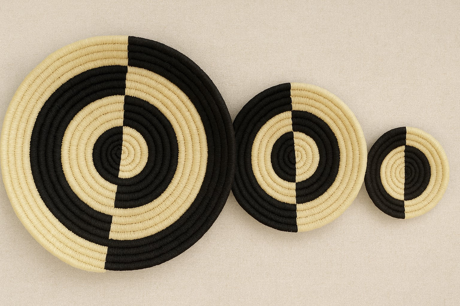 Half-Moon handwoven set of 3 wall art( black and neutral)